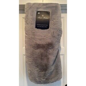 Brooks Brothers Oversized Luxe Faux Fur Throw Blanket 60x70 Grey / Silver NWT